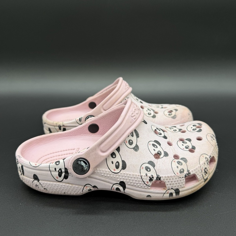 Crocs Pink Panda Print Classic Clog Sandals Unisex Size J2